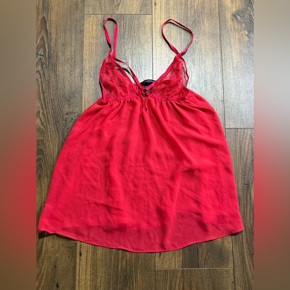 Victoria’s Secret Red Lace Babydoll Nightie Sheer Size Small